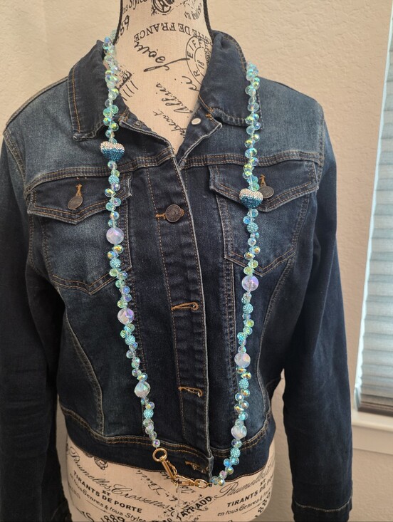 Hand Crafted Other - Crystal Heart Bead Crossbody Lanyard -Blue Ombre Hearts-